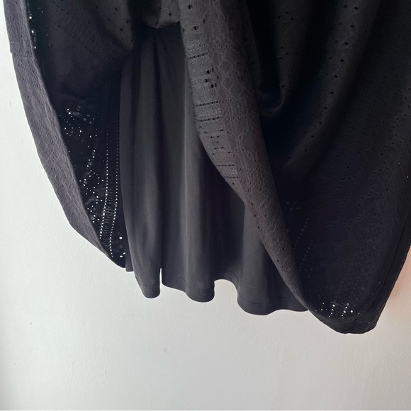 Guilty Black Eyelet Babydoll Mini Dress L Short Sleeve V-Neck Lined Casual Boho - Picture 6 of 12